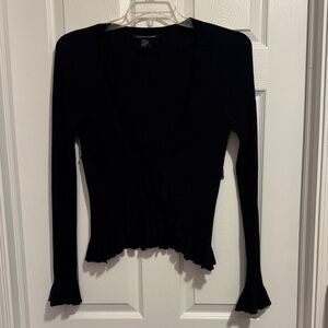 Boston Proper Black Ruffled Blouse with hook closure